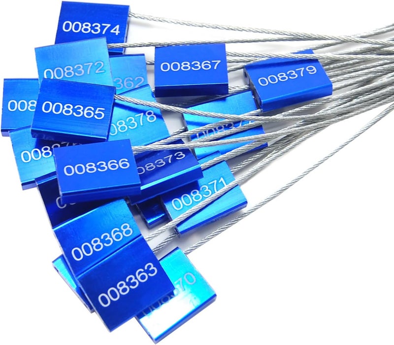 Rasunkae 10pcs Numbered Security Steel Cable Seals, Metal Container Seals Aluminum Pull Tight Adjustable Cable, Shipping Label Metal Tags, for Logistics, Truck, Trailer, Cargo Shipping (Blue, 10pcs) - Image 1